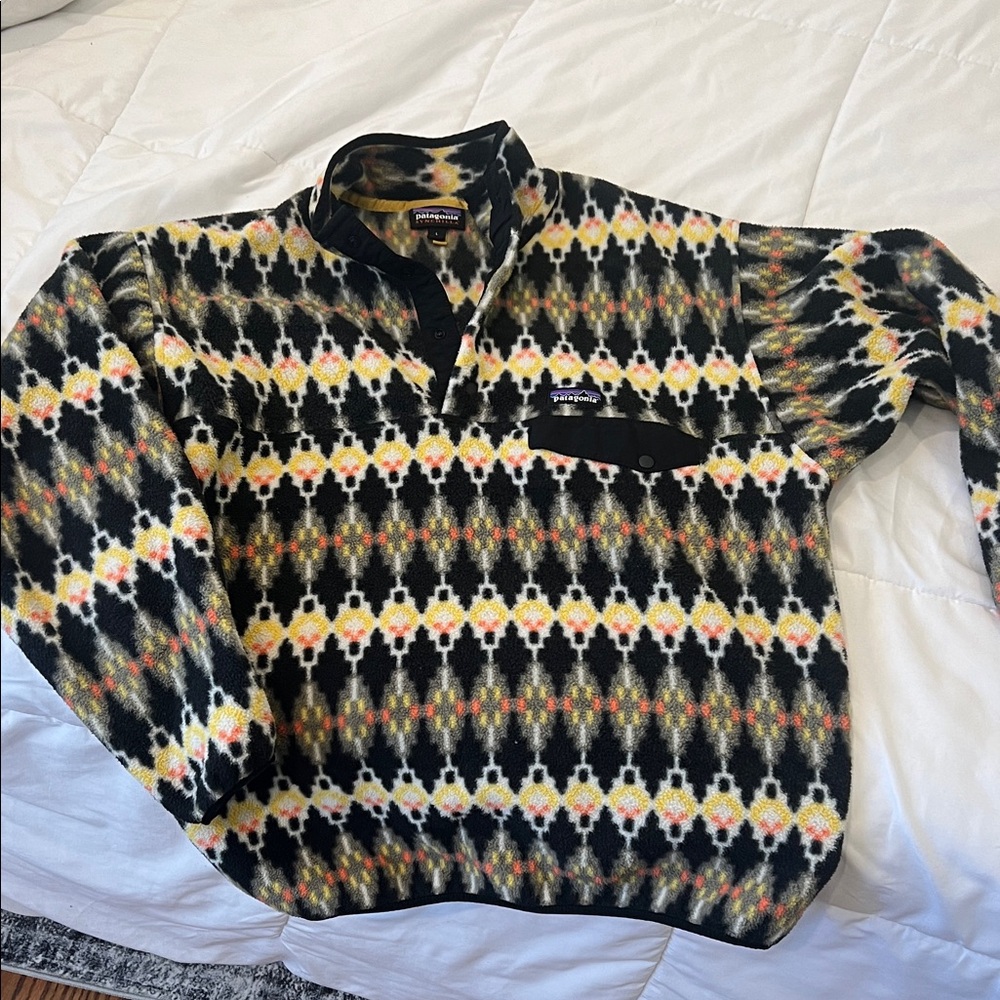 Patagonia Men's Zip Up Sweater - Black, Yellow, and White